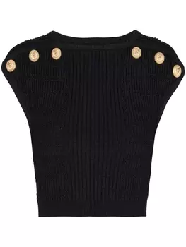 Balmain ribbed-knit cropped top, черный