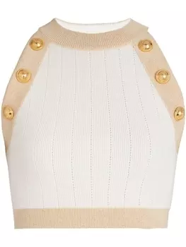 Balmain ribbed-knit cropped top, нейтральный цвет