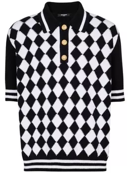 Balmain рубашка-поло с ромбовидным узором, черный