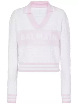 Balmain рубашка поло с жаккардовым узором и монограммой PB, розовый