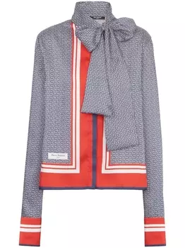 Balmain рубашка с бантом и монограммой, синий