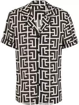 Balmain рубашка с короткими рукавами и монограммой, черный