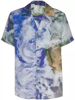 Balmain рубашка с принтом Earth, синий