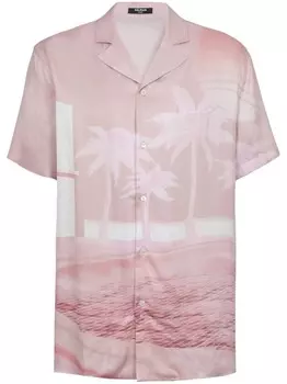 Balmain рубашка с принтом Postcard и вышитым логотипом, розовый