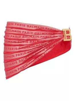 Balmain саронг со сборками и логотипом, красный