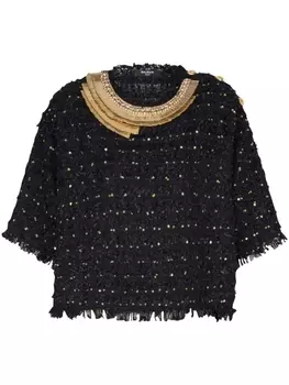 Balmain sequin-embellished tweed top, черный