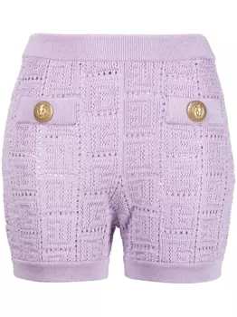 Balmain сетчатые шорты с монограммой, фиолетовый