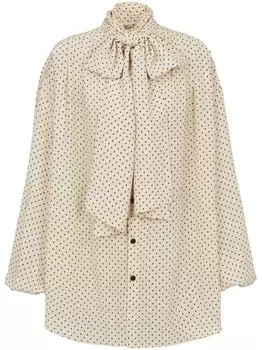 Balmain шелковая блузка с бантом и принтом, нейтральный цвет