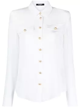Balmain шелковая блузка с объемными плечами, белый