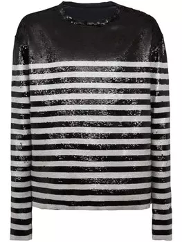 Balmain шелковая футболка Mariniere с пайетками, черный