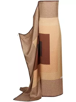 Balmain шелковое платье макси с монограммой, коричневый