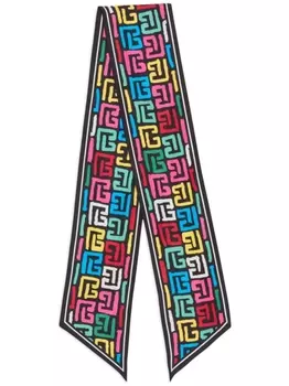 Balmain шелковый шарф с принтом в виде поп-монограммы, черный