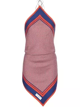 Balmain шелковый топ с вырезом халтер и монограммой, синий