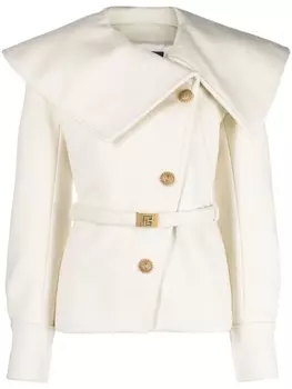Balmain шерстяная куртка с объемным воротником и поясом, белый