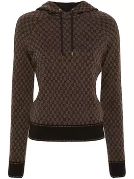 Balmain шерстяное худи с монограммой PB, коричневый