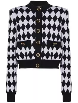 Balmain шерстяной кардиган с ромбовидной интарсией, белый