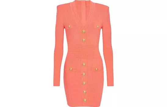 BALMAIN SS23 Женское платье с длинными рукавами, розовое
