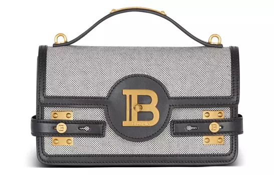 BALMAIN Сумка B-BUZZ из холста с гладкой кожей, через плечо, женская, серо-черная
