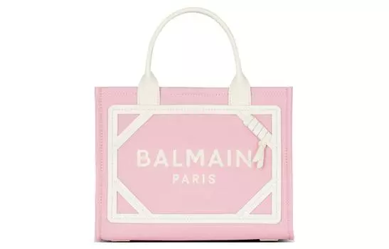 BALMAIN Сумка-шоппер B-ARMY из холста с кожаной тканью, женская, розового цвета, небольшого размера