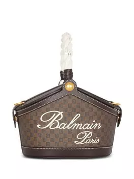 Balmain сумка-ведро размера мини с монограммой, коричневый