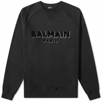 Balmain Свитшот с круглым вырезом из флока и фольги Paris с логотипом