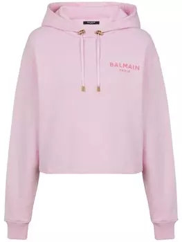 Balmain толстовка с капюшоном из хлопка с набивным логотипом, розовый