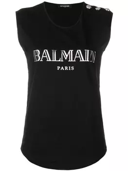 Balmain топ без рукавов с логотипом, черный