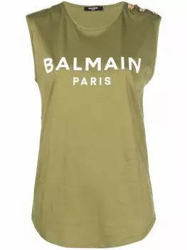Balmain топ с декоративными пуговицами и логотипом, зеленый