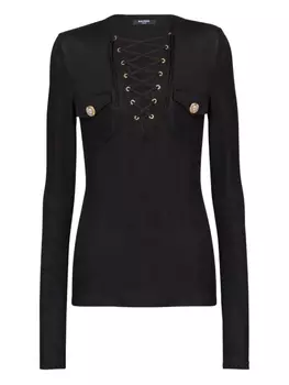 Balmain топ с длинными рукавами и шнуровкой, черный