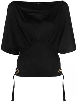 Balmain топ с рукавами три четверти и поясом, черный