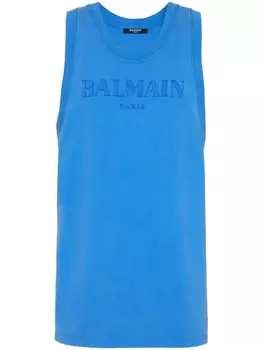 Balmain топ с вышитым логотипом, синий