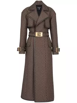 Balmain тренч с монограммой, коричневый