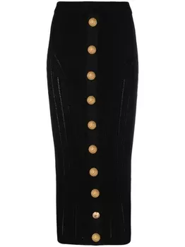 Balmain трикотажная юбка миди с декорированными пуговицами, черный