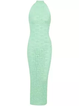 Balmain трикотажное платье миди с монограммой, зеленый