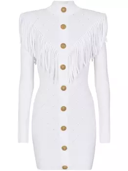 Balmain трикотажное платье мини с бахромой, белый