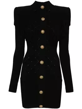 Balmain трикотажное платье мини с бахромой, черный