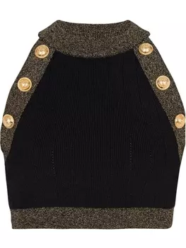 Balmain трикотажный топ с контрастной окантовкой, черный