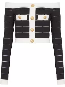 Balmain трикотажный топ с открытыми плечами, черный