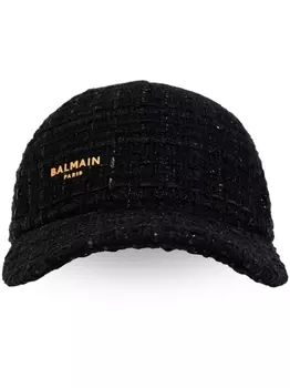 Balmain твидовая кепка с логотипом, черный