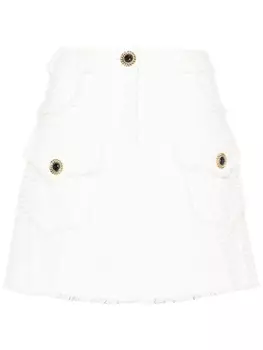Balmain твидовая мини-юбка А-силуэта, белый