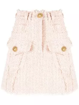 Balmain твидовая мини-юбка с бахромой, нейтральный цвет
