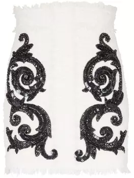 Balmain твидовая мини-юбка с вышивкой, белый
