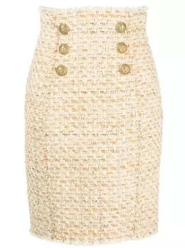 Balmain твидовая юбка-карандаш с пуговицами, нейтральный цвет