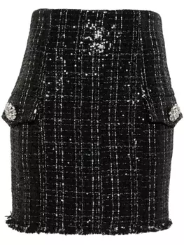 Balmain твидовая юбка мини с пайетками, черный