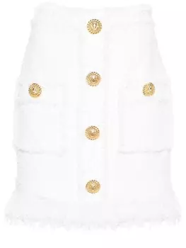 Balmain твидовая юбка мини с завышенной талией, белый