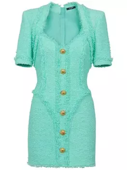 Balmain твидовое мини-платье с пуговицами, синий