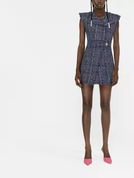 Balmain твидовое платье без рукавов, синий