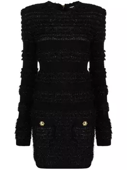 Balmain твидовое платье мини, черный