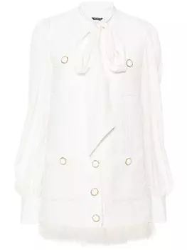 Balmain твидовое платье мини с перьями, белый