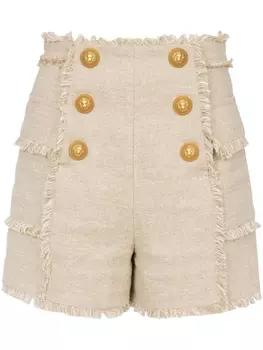 Balmain твидовые шорты с завышенной талией, нейтральный цвет
